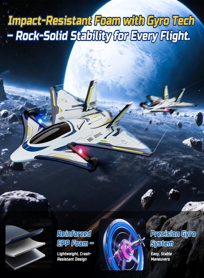 ديرك طائرة DEERC رباعية القنوات بدون فرش للتحكم عن بعد، طائرة هواية نفاثة تعمل بالتحكم عن بعد بتصميم خيال علمي مع أضواء LED، جاهزة للطيران، طائرة شراعية EPP بتردد 2.4 جيجاهرتز مع مثبت جيروسكوبي سداسي المحاور، مناسبة للبالغين من المبتدئين إلى المحترفين. - Image 5